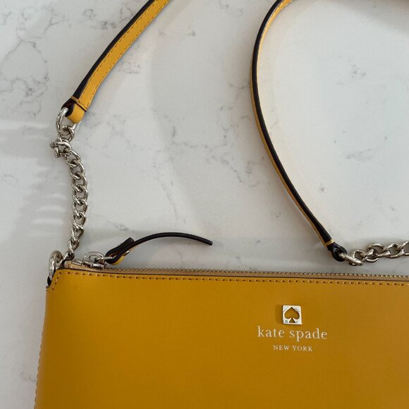 Kate Spade New York Leather Shoulder/Crossbody Designer Bag Golden Rod Yellow - Picture 2 of 16